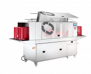 Tunnel de lavage, lave caisses JEROS 220-XT avec capot ouvert, simple d'utilisation et d'entretien 